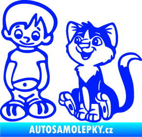 Samolepka Dítě v autě 097 levá kluk a kočka modrá dynamic