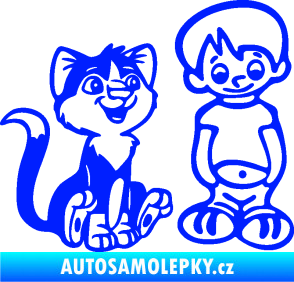 Samolepka Dítě v autě 097 pravá kluk a kočka modrá dynamic
