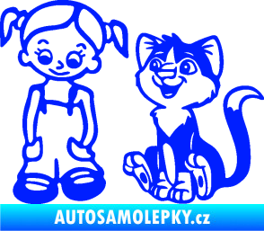 Samolepka Dítě v autě 098 levá holčička a kočka modrá dynamic