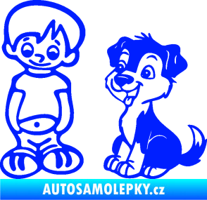 Samolepka Dítě v autě 100 levá kluk a pes modrá dynamic