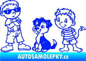 Samolepka Dítě v autě 104 levá dva kluci a pes modrá dynamic