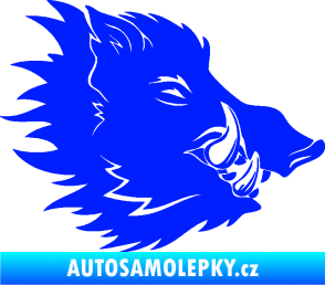 Samolepka Divoké prase 001 pravá kanec hlava modrá dynamic