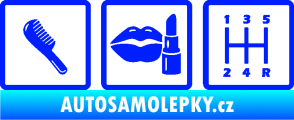 Samolepka Girl race car symboly brush, lipstick, shift modrá dynamic