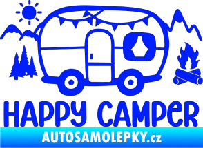 Samolepka Happy camper 002 pravá kempování s karavanem modrá dynamic