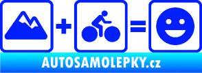 Samolepka Hory + kolo = veselý smajlík cyklista na horách modrá dynamic