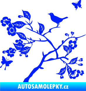 Samolepka Interiér 005 levá větvička s ptáčkem a motýlky modrá dynamic