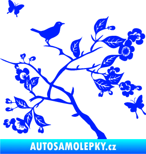 Samolepka Interiér 005 pravá  větvička s ptáčkem a motýlky modrá dynamic