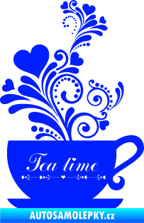 Samolepka Interiér 017 čas na čaj, hrníček s kytičkami modrá dynamic