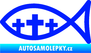 Samolepka Jesus rybička 005 tři kříže křesťanský symbol modrá dynamic