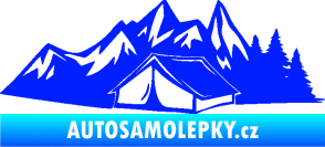 Samolepka Kempování 002 levá stan a hory modrá dynamic
