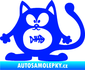 Samolepka Kočka 042 levá s rybou v bříšku modrá dynamic