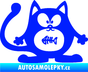 Samolepka Kočka 042 pravá s rybou v bříšku modrá dynamic