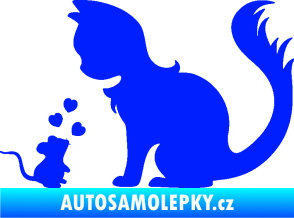 Samolepka Kočka s myší 002 levá modrá dynamic