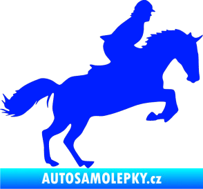 Samolepka Kůň 014 pravá skok s jezdcem modrá dynamic