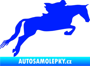 Samolepka Kůň 015 pravá skok s jezdcem modrá dynamic