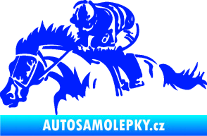 Samolepka Kůň 075 levá závod s jezdcem, dostihy modrá dynamic