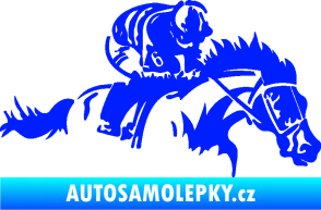 Samolepka Kůň 075 pravá závod s jezdcem, dostihy modrá dynamic
