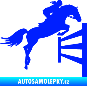 Samolepka Kůň 080 pravá skok přes překážku modrá dynamic