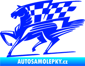Samolepka Kůň racing 001 levá se šachovnicí modrá dynamic