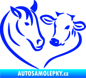Samolepka Kůň s kravičkou v srdíčku levá láska ke zvířatům modrá dynamic