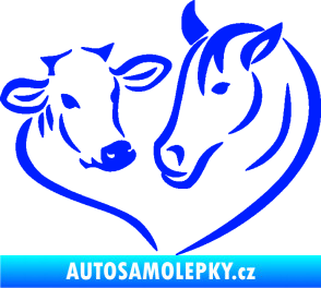 Samolepka Kůň s kravičkou v srdíčku pravá láska ke zvířatům modrá dynamic