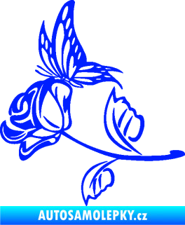 Samolepka Květina dekor 030 levá růže s motýlkem modrá dynamic