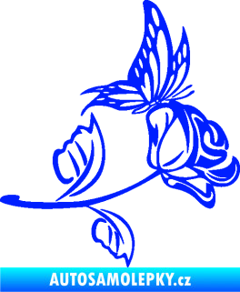 Samolepka Květina dekor 030 pravá růže s motýlkem modrá dynamic