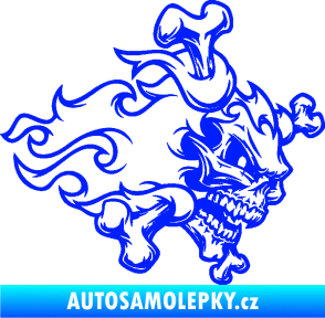 Samolepka Lebka 022 pravá kosti v plamenech modrá dynamic
