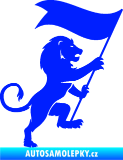 Samolepka Lev heraldika 005 pravá s praporem modrá dynamic