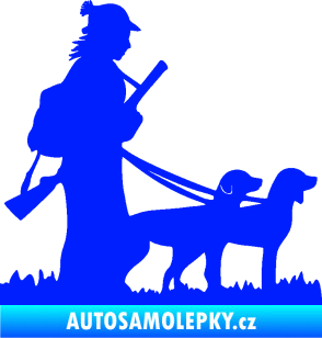 Samolepka Lov 001 pravá žena a dva psi  modrá dynamic