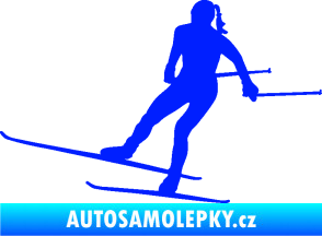 Samolepka Lyžařka 001 levá běh na lyžích modrá dynamic