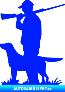 Samolepka Myslivec 005 levá se psem na lovu modrá dynamic