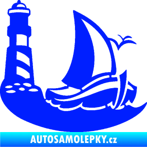 Samolepka Plachetnice 005 pravá s majákem na moři modrá dynamic