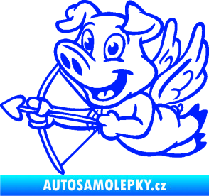 Samolepka Prase 005 levá s křídly a lukem modrá dynamic