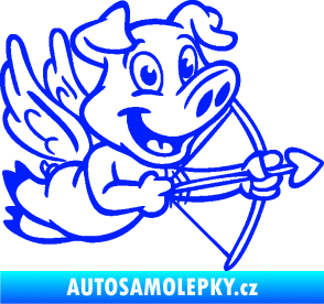 Samolepka Prase 005 pravá s křídly a lukem modrá dynamic