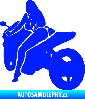 Samolepka Sexy žena na motorce levá modrá dynamic
