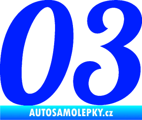 Samolepka Startovní číslo 03 typ 3 modrá dynamic