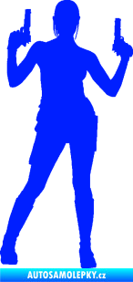 Samolepka Střelkyně 002 pravá girl with gun modrá dynamic