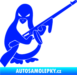 Samolepka Tučňák se samopalem pravá modrá dynamic