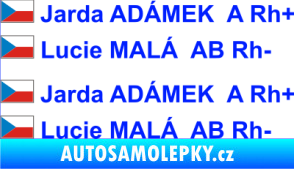 Samolepka Vlajka ČR se jménem a krevní skupinou modrá dynamic