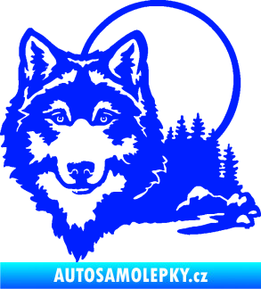 Samolepka Vlk 007 levá s krajinou modrá dynamic