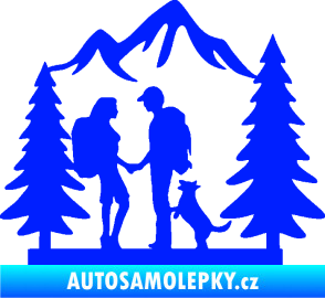 Samolepka Zamilovaná turistika 001 levá výlet s pejskem modrá dynamic