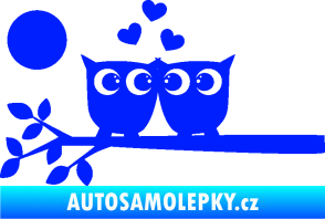 Samolepka Zamilované sovy levá na větvičce modrá dynamic
