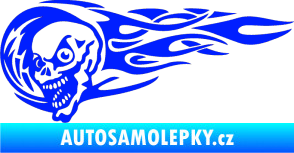 Samolepka Zubatka levá lebka v plamenech modrá dynamic