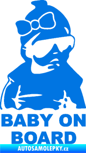 Samolepka Baby on board 001 pravá s textem miminko s brýlemi a s mašlí modrá oceán