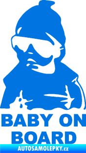 Samolepka Baby on board 002 levá s textem miminko s brýlemi modrá oceán