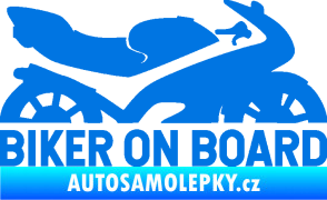 Samolepka Biker on board pravá motorka modrá oceán