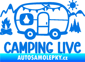 Samolepka Camping live 001 levá cestování v karavanu modrá oceán