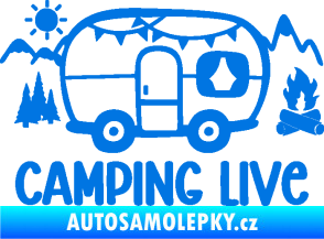 Samolepka Camping live 001 pravá cestování v karavanu modrá oceán