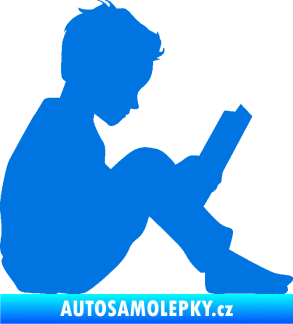Samolepka Děti silueta 002 pravá chlapec s knížkou modrá oceán
